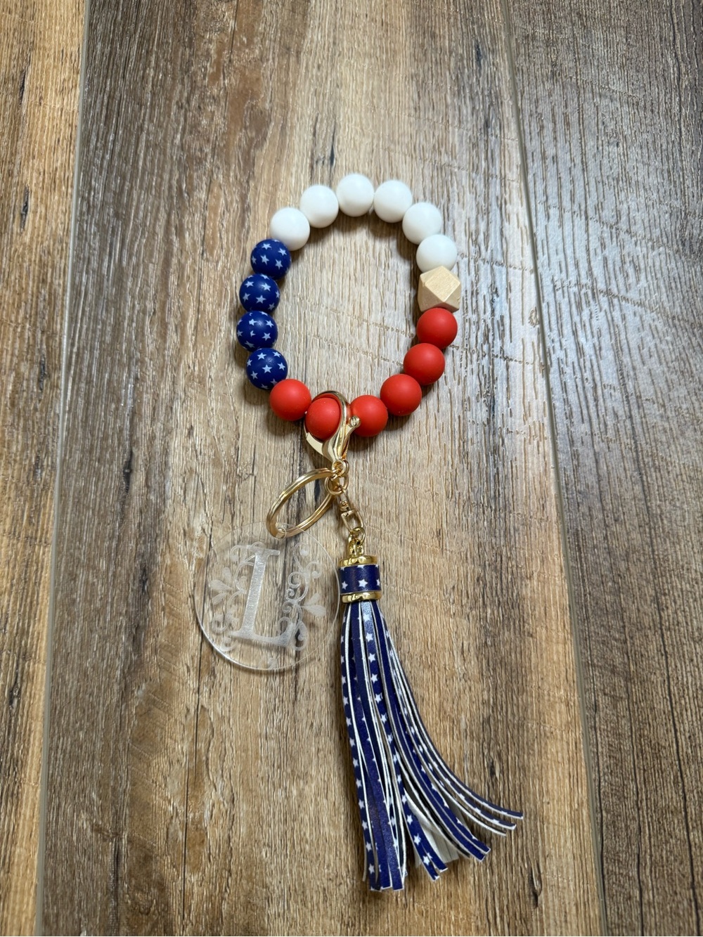 “L” Initial Red, White, & Blue Keychain